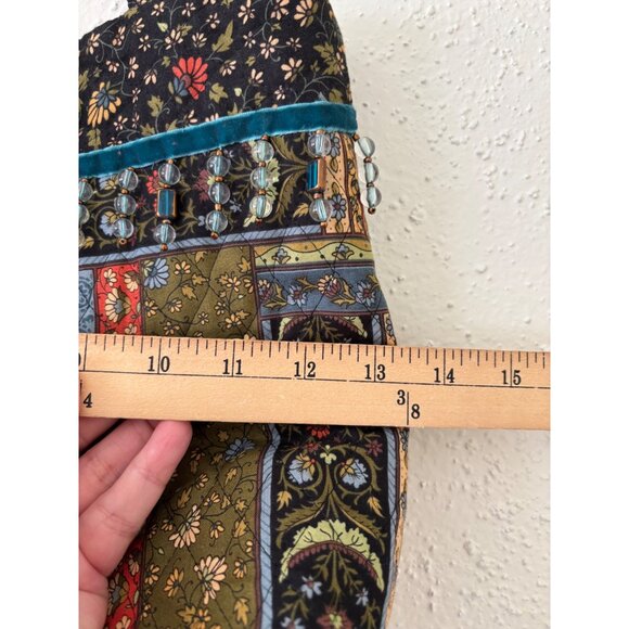 Handcrafted Boho Patchwork Tote Bag With Floral & Paisley Patterns Beaded Trim - Picture 7 of 14